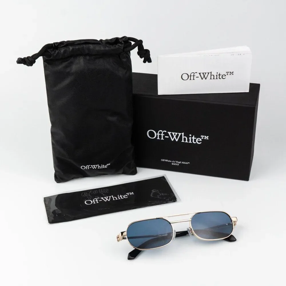 Off-White VAIDEN Men Sunglasses Gold Blue Oval OERI123 VAIDEN 7645 NEW AUTHENTIC